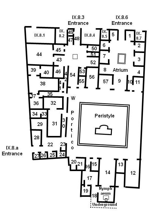 IX.8.6.3.a Pompeii. Casa del Centenario or House of the Centenary
or Domus A Rustii Veri e Tiberius Claudi Veri
Room Plan